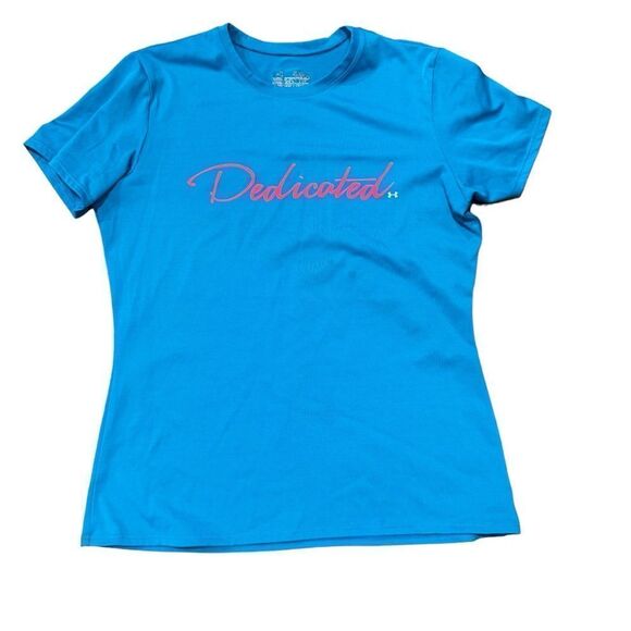 2/$30 Under Armour Blue and Pink Dedicated Short Sleeve T-Shirt - Picture 1 of 3